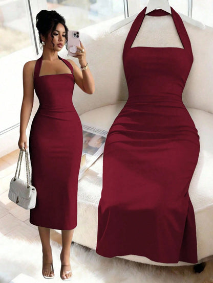 Elegant Women's Midi Dress, Suitable For Vacation, Daily Gatherings, Parties And Cocktail Events Summer