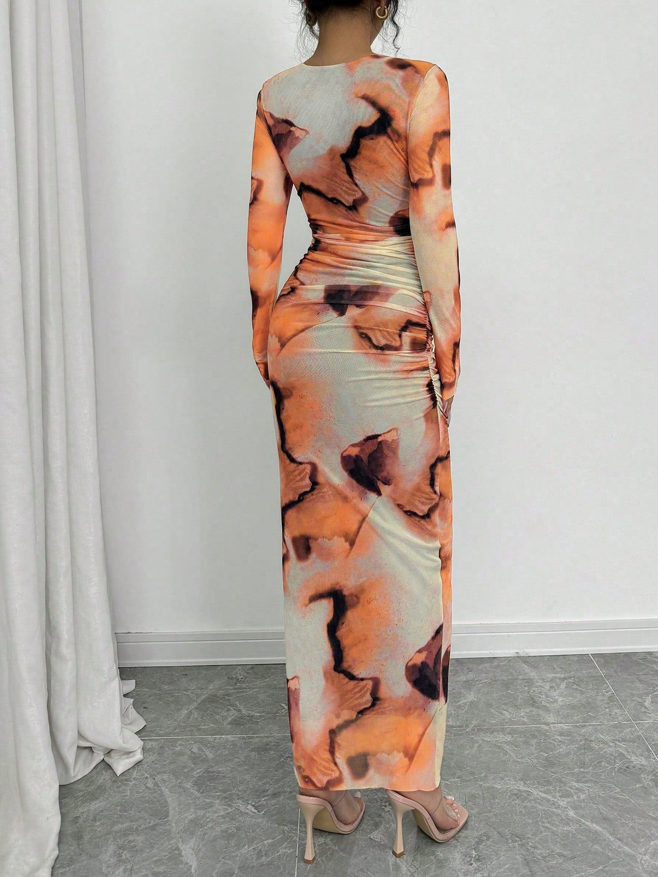 Elenzga 1pc Women Elegant Ombre Long Sleeve Slimming Dress Maxi Women Outfit Fall Cloth For Women