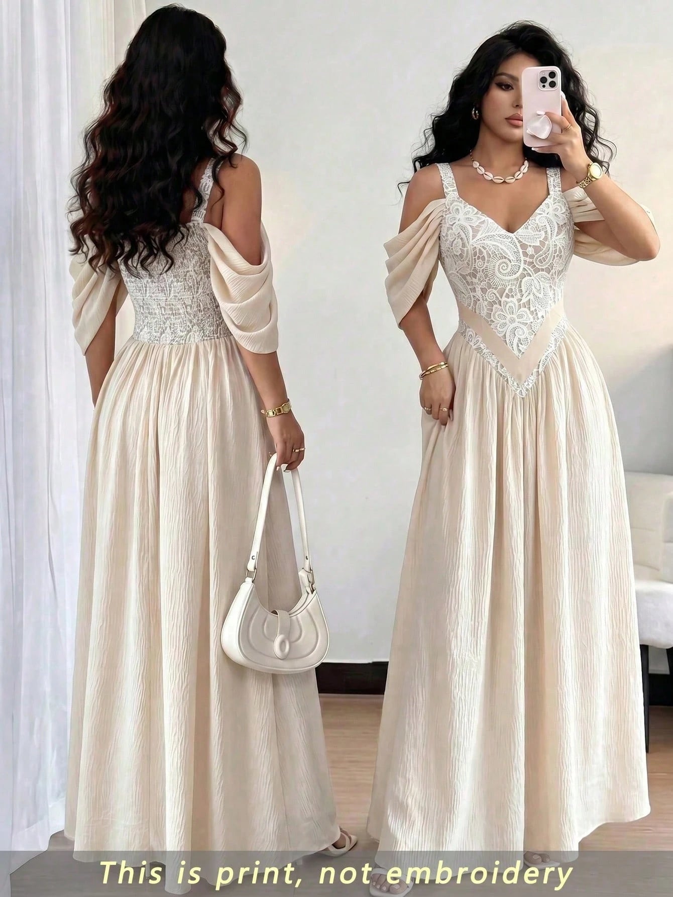 Elenzga Elegant Romantic Exquisite Women's Spaghetti Strap Sexy Off-Shoulder Retro Print A-Line Vacation Dress