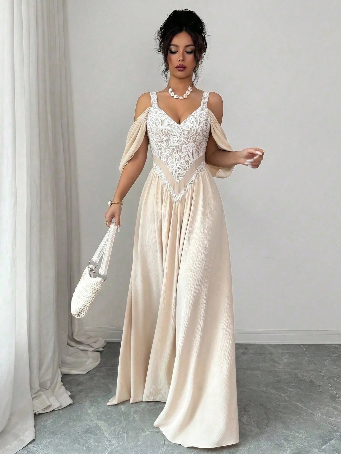 Elenzga Elegant Romantic Exquisite Women's Spaghetti Strap Sexy Off-Shoulder Retro Print A-Line Vacation Dress