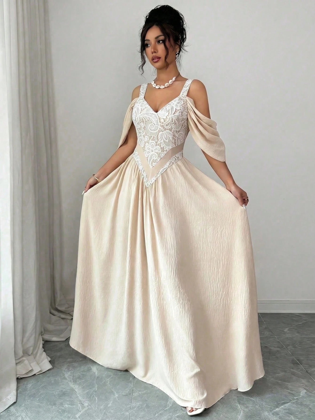 Elenzga Elegant Romantic Exquisite Women's Spaghetti Strap Sexy Off-Shoulder Retro Print A-Line Vacation Dress