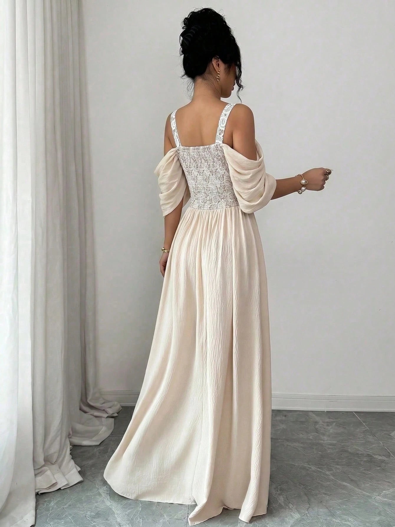 Elenzga Elegant Romantic Exquisite Women's Spaghetti Strap Sexy Off-Shoulder Retro Print A-Line Vacation Dress