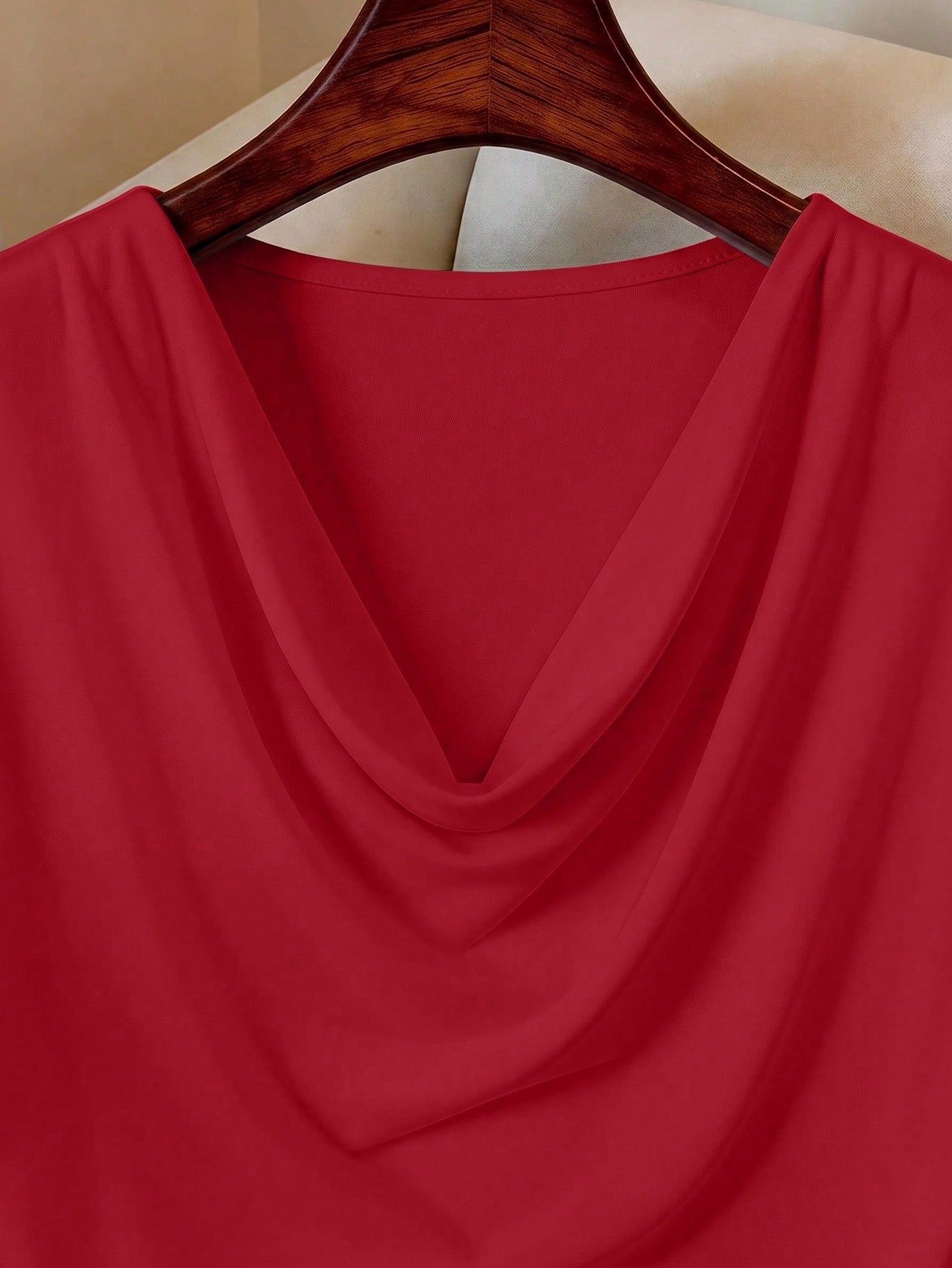 Elenzga Plus Size Women's Solid Color Draped Neck Pleated Sleeveless Casual T-Shirt Summer