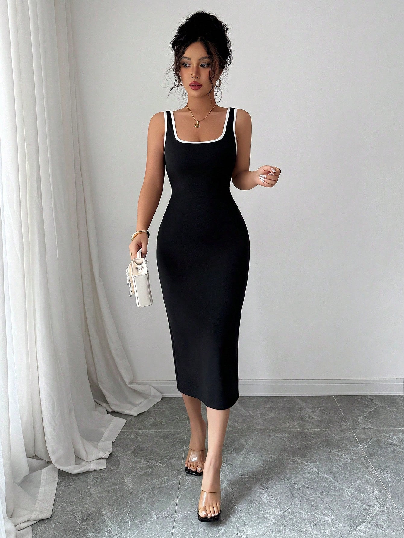 Elenzga Women's Elegant Sleeveless Fitted Summer Dress With Contrast Trim,Bodycon Dress