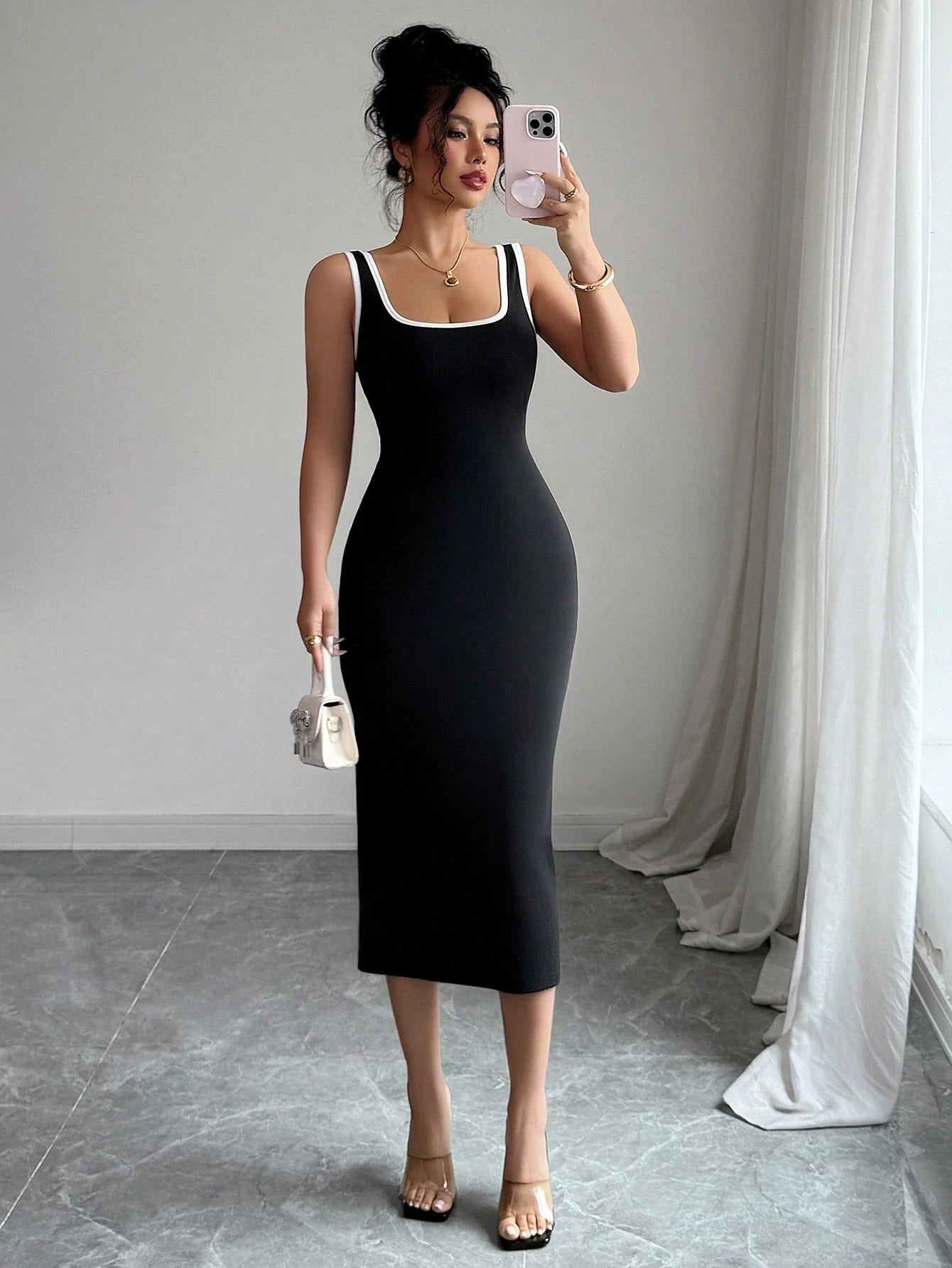 Elenzga Women's Elegant Sleeveless Fitted Summer Dress With Contrast Trim,Bodycon Dress
