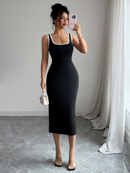 Elenzga Women's Elegant Sleeveless Fitted Summer Dress With Contrast Trim,Bodycon Dress