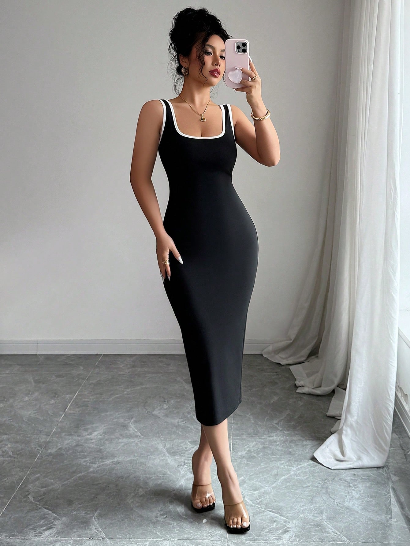 Elenzga Women's Elegant Sleeveless Fitted Summer Dress With Contrast Trim,Bodycon Dress