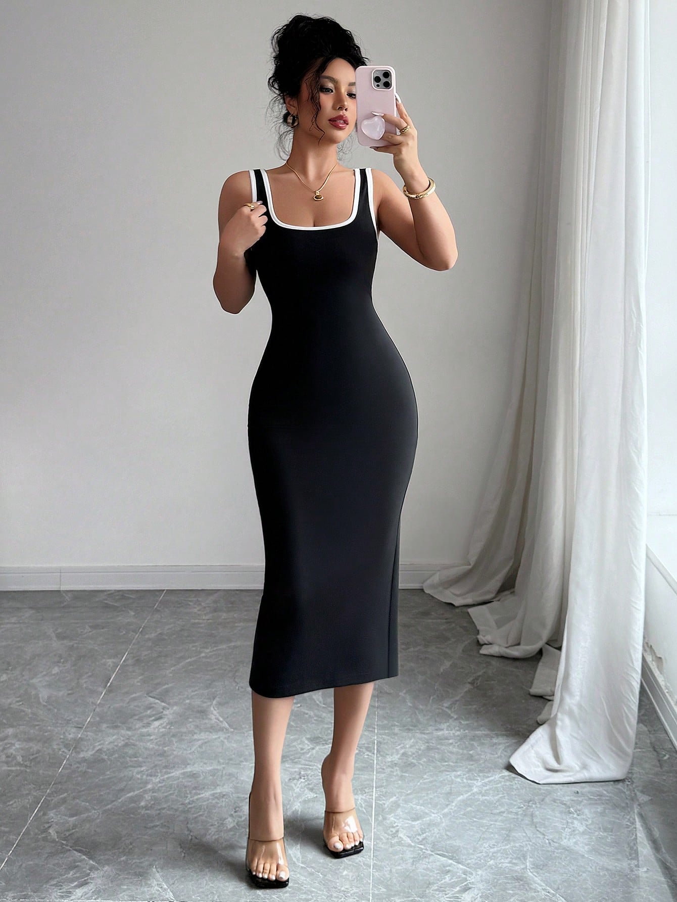 Elenzga Women's Elegant Sleeveless Fitted Summer Dress With Contrast Trim,Bodycon Dress