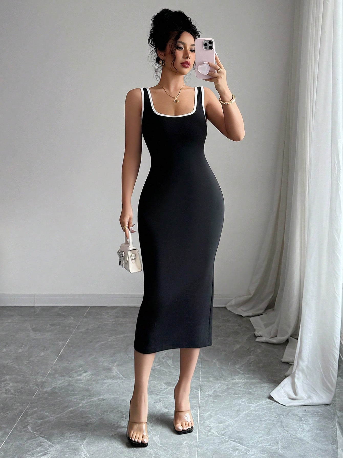 Elenzga Women's Elegant Sleeveless Fitted Summer Dress With Contrast Trim,Bodycon Dress
