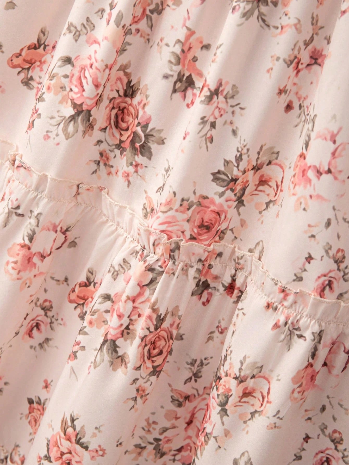 Elenzya Pink Floral Dress For Women,Summer Cottage Core Vintage Square Neck Ruffled Sleeve Waist Cinched Multilayer Hem Fashion Elegant Party Vacation Dress