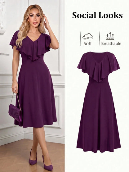 Ellevyn Ladies' Mid-Length Green Dress With Ruffle Hemline