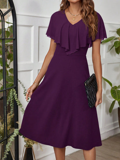 Ellevyn Ladies' Mid-Length Green Dress With Ruffle Hemline