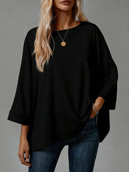 EMERY ROSE 2pcs Plus Size Casual T-Shirts Suitable For Summer, Leopard Print T-Shirt, Polka Dot Pattern Black T-Shirt, Vacation Leisure Fall