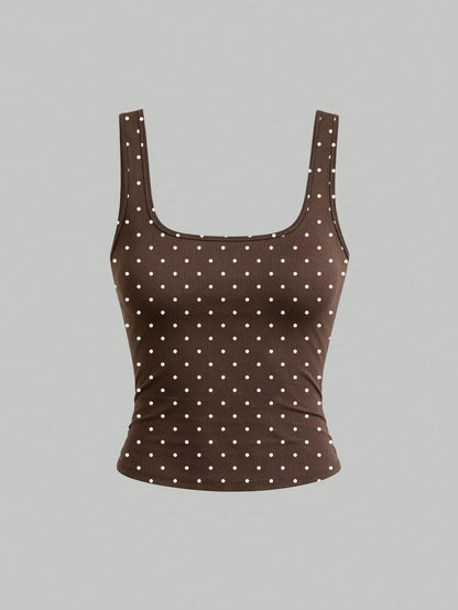 EMERY ROSE 3pcs Plus Size Women's Casual Polka Dot & Leopard Pattern Printed Sleeveless Vest Set, Summer