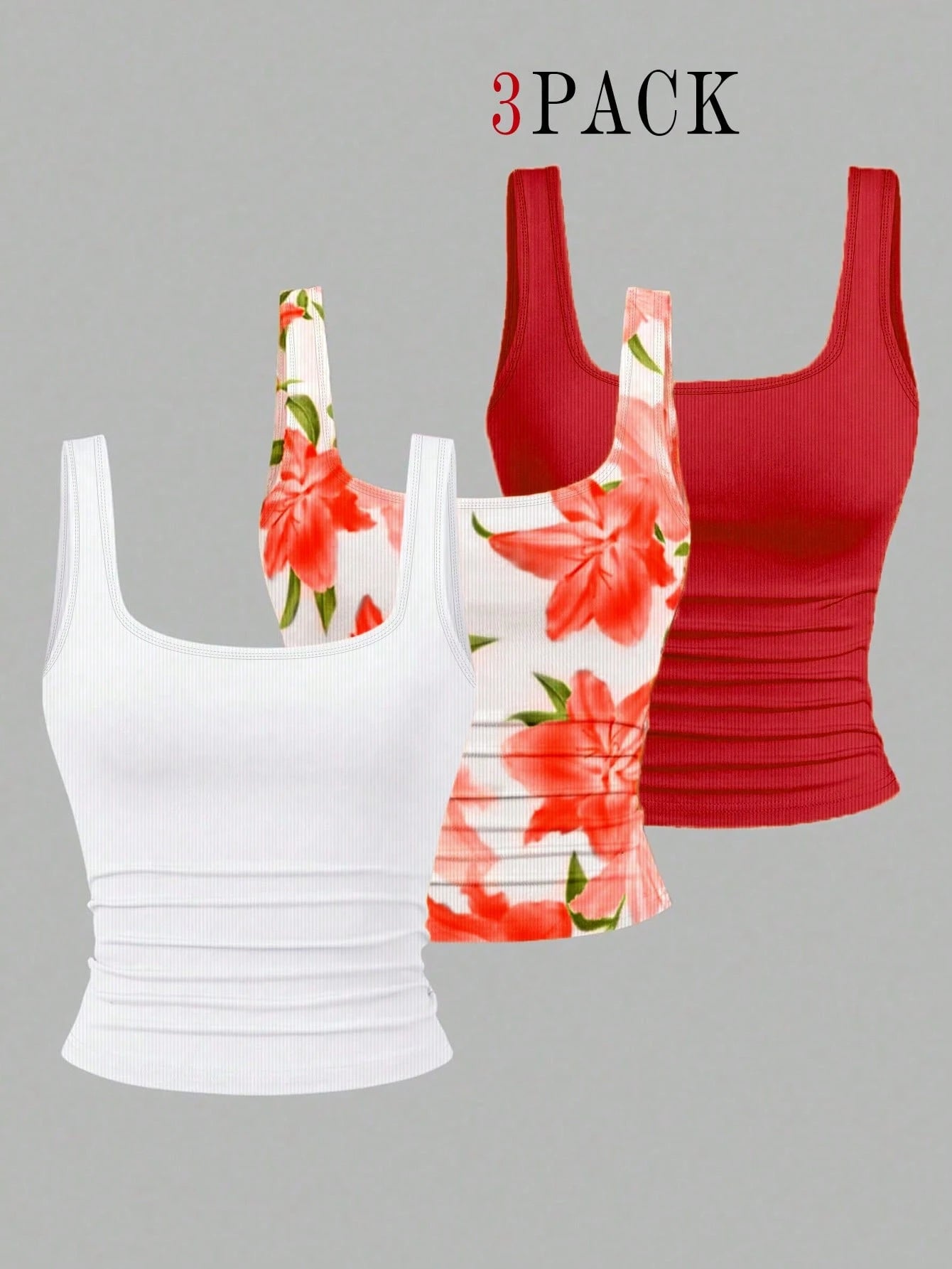 EMERY ROSE 3pcs Plus Size Women's Casual Polka Dot & Leopard Pattern Printed Sleeveless Vest Set, Summer