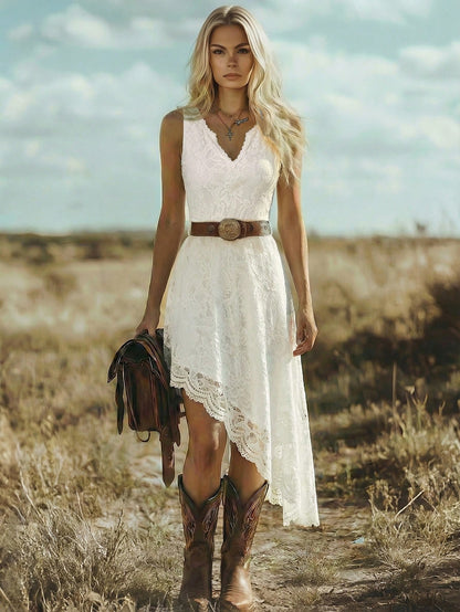 EMERY ROSE Bohemian Vacation Style Western Festival Lace Fitted Elegant Midi Dress For Women