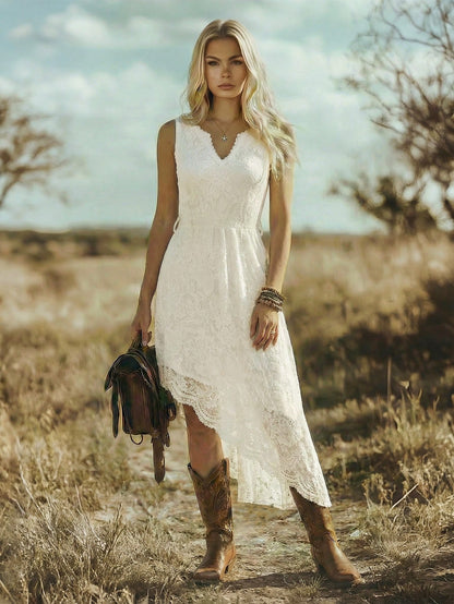 EMERY ROSE Bohemian Vacation Style Western Festival Lace Fitted Elegant Midi Dress For Women