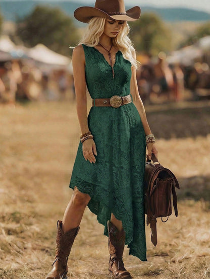 EMERY ROSE Bohemian Vacation Style Western Festival Lace Fitted Elegant Midi Dress For Women