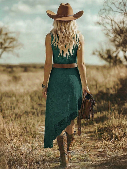 EMERY ROSE Bohemian Vacation Style Western Festival Lace Fitted Elegant Midi Dress For Women
