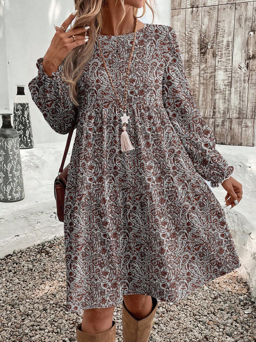 EMERY ROSE Casual Minimalist Cashew Flower Elegant Women's Mid-Length Dress, Autumn/Winter Boho Dress Women,Casual