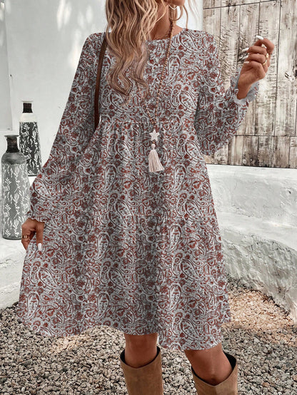EMERY ROSE Casual Minimalist Cashew Flower Elegant Women's Mid-Length Dress, Autumn/Winter Boho Dress Women,Casual