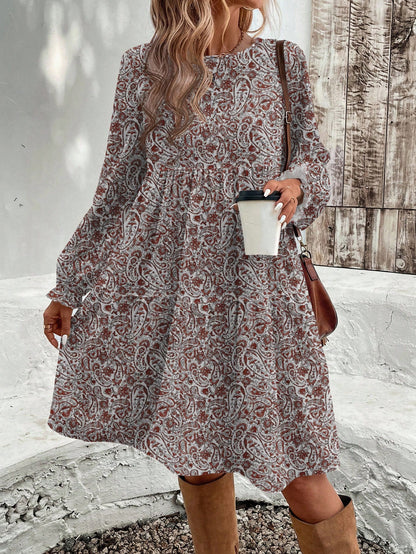 EMERY ROSE Casual Minimalist Cashew Flower Elegant Women's Mid-Length Dress, Autumn/Winter Boho Dress Women,Casual