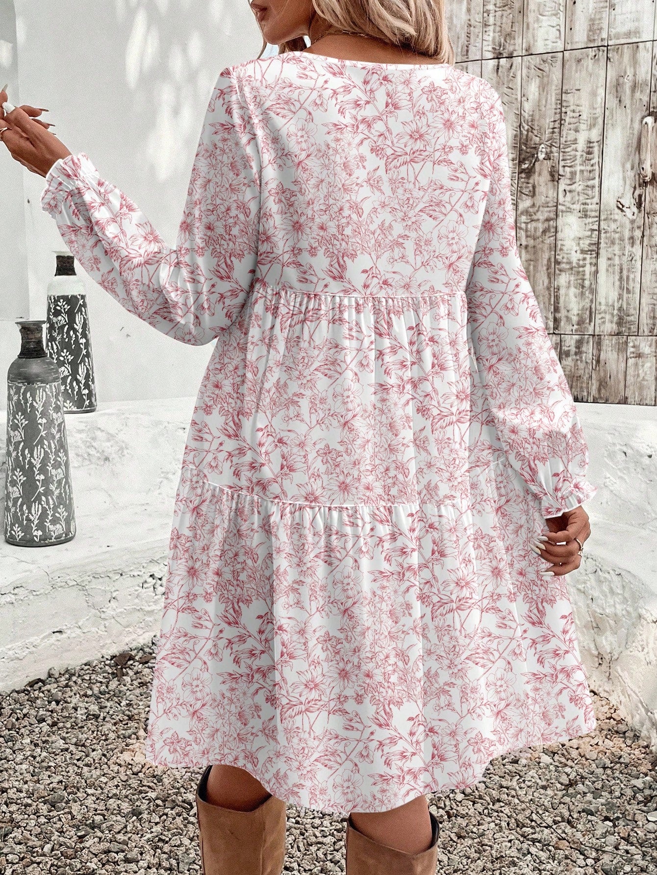 EMERY ROSE Casual Minimalist Cashew Flower Elegant Women's Mid-Length Dress, Autumn/Winter Boho Dress Women,Casual