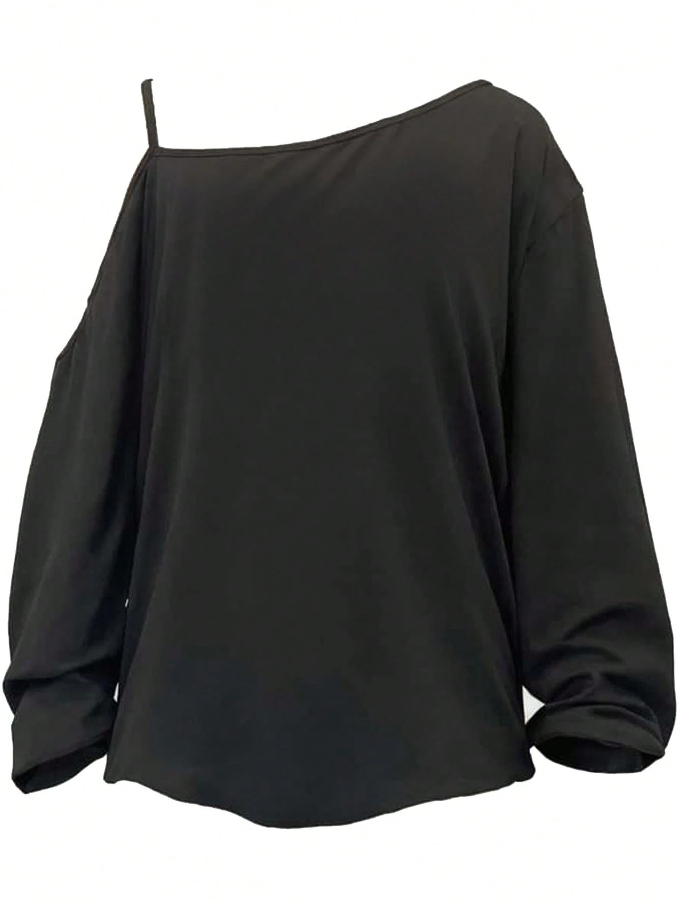 EMERY ROSE Casual Simple Skull Print Plus Size Women Asymmetrical Shoulder Strap T-Shirt, Spring/,Vacation Fall