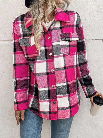 EMERY ROSE Christmas Women Plaid Thermal Lined Long Sleeve Jacket Fall Winter,Casual,Hiking Commuter Fashion Elegant Versatile Holiday Business Regular Outerwear