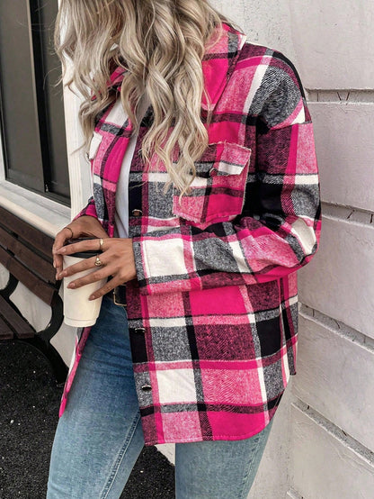 EMERY ROSE Christmas Women Plaid Thermal Lined Long Sleeve Jacket Fall Winter,Casual,Hiking Commuter Fashion Elegant Versatile Holiday Business Regular Outerwear