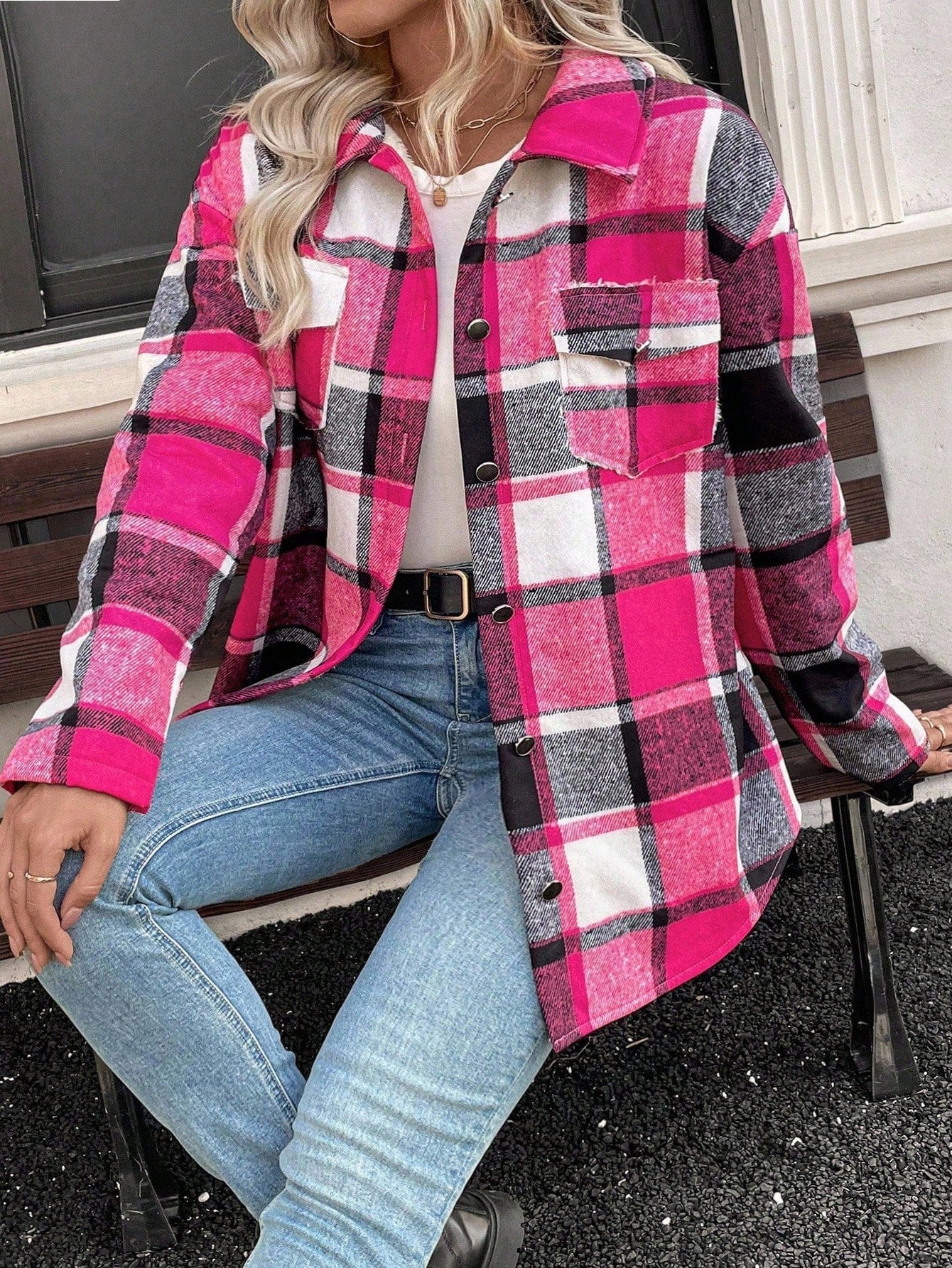 EMERY ROSE Christmas Women Plaid Thermal Lined Long Sleeve Jacket Fall Winter,Casual,Hiking Commuter Fashion Elegant Versatile Holiday Business Regular Outerwear