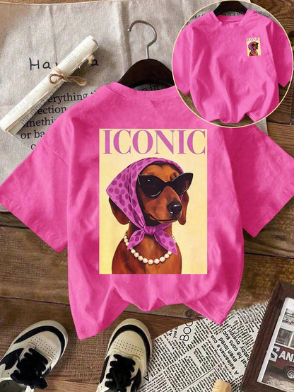 EMERY ROSE Cute Dachshund Graphic T-Shirt, Women Casual Round Neck Short Sleeve T-Shirt Summer
