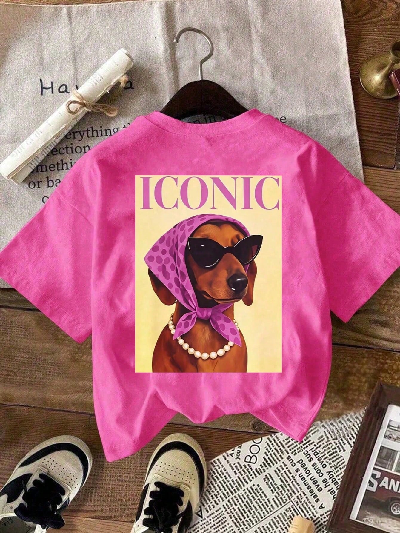 EMERY ROSE Cute Dachshund Graphic T-Shirt, Women Casual Round Neck Short Sleeve T-Shirt Summer
