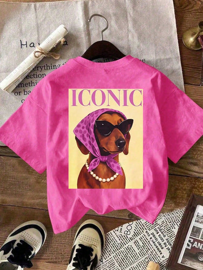 EMERY ROSE Cute Dachshund Graphic T-Shirt, Women Casual Round Neck Short Sleeve T-Shirt Summer