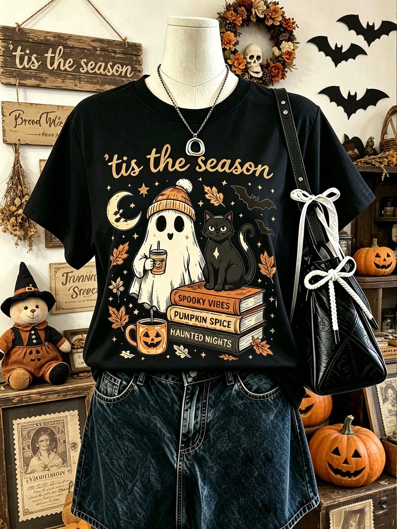 EMERY ROSE Ghouls Halloween ShirtGhost Graphic TeeSpooky Fall T ShirtPumpkin Season Vintage Graphic Tee