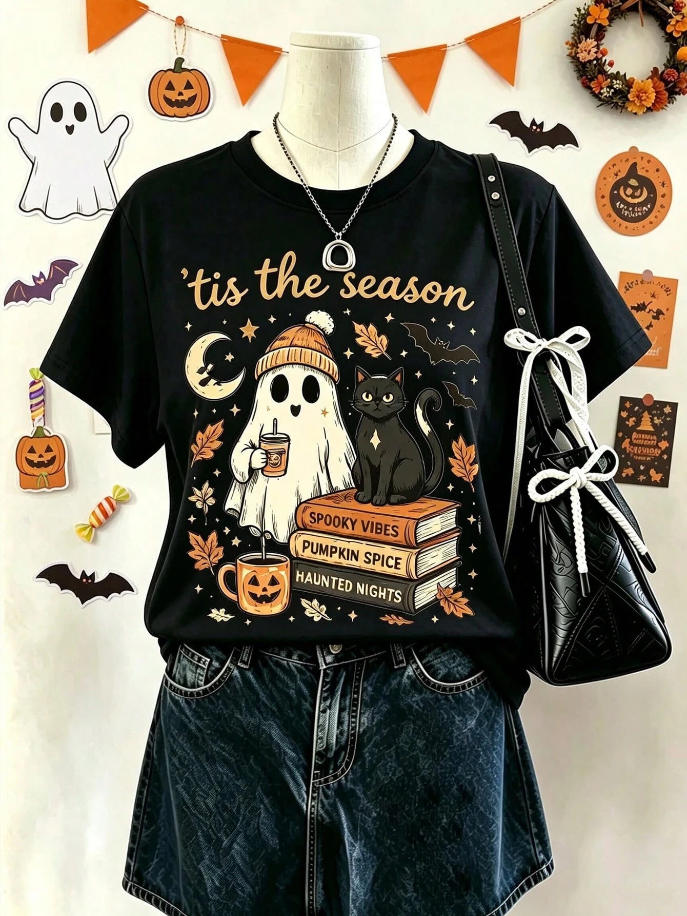 EMERY ROSE Ghouls Halloween ShirtGhost Graphic TeeSpooky Fall T ShirtPumpkin Season Vintage Graphic Tee