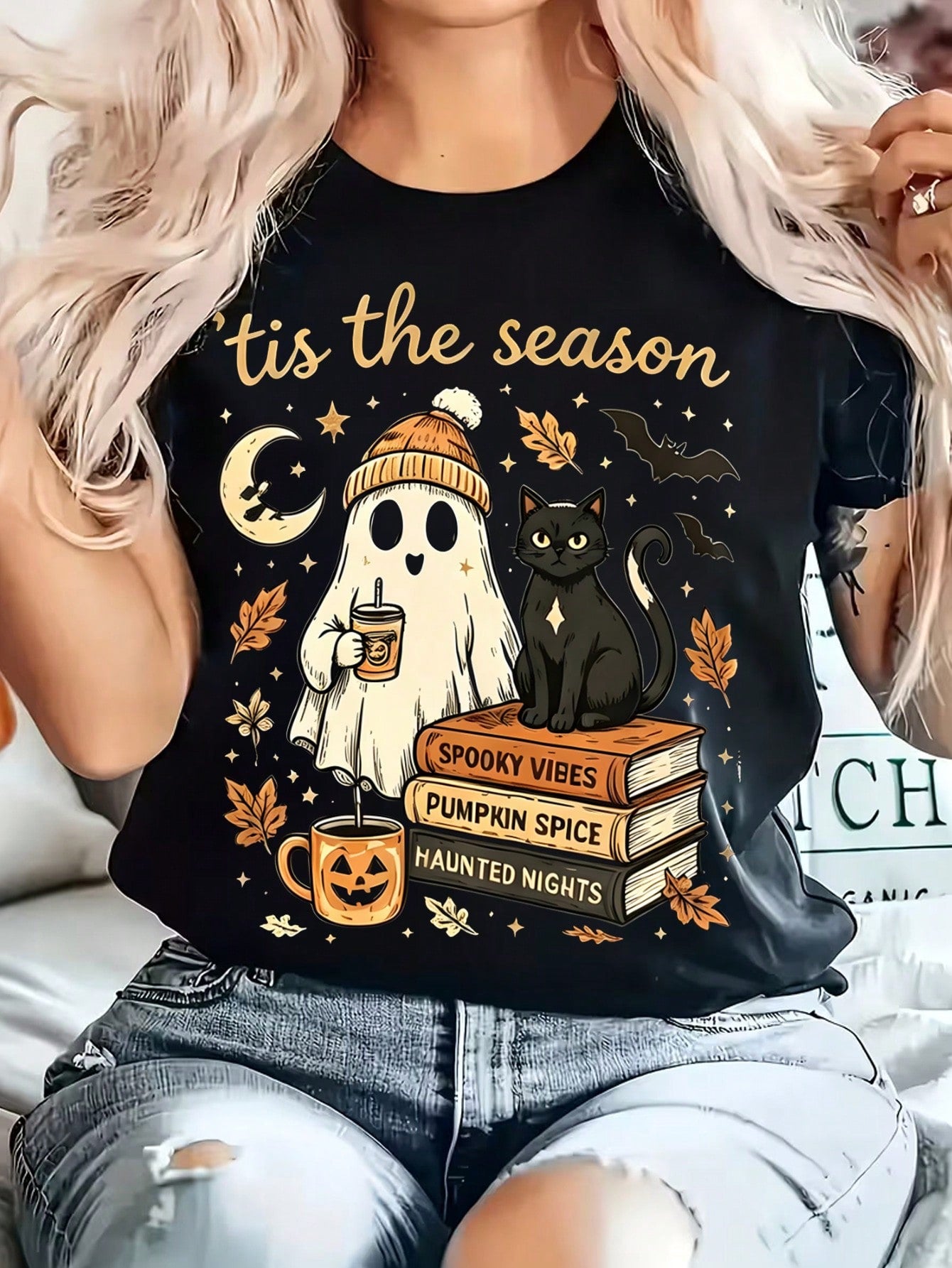 EMERY ROSE Ghouls Halloween ShirtGhost Graphic TeeSpooky Fall T ShirtPumpkin Season Vintage Graphic Tee