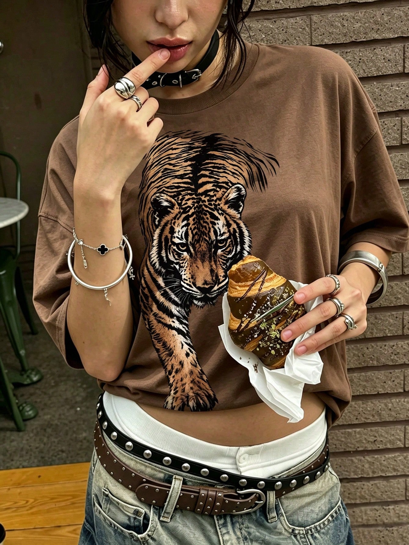 EMERY ROSE Grey Leopard Print Crew Neck Short Sleeve Top, Casual And Comfortable Spring/Summer Style