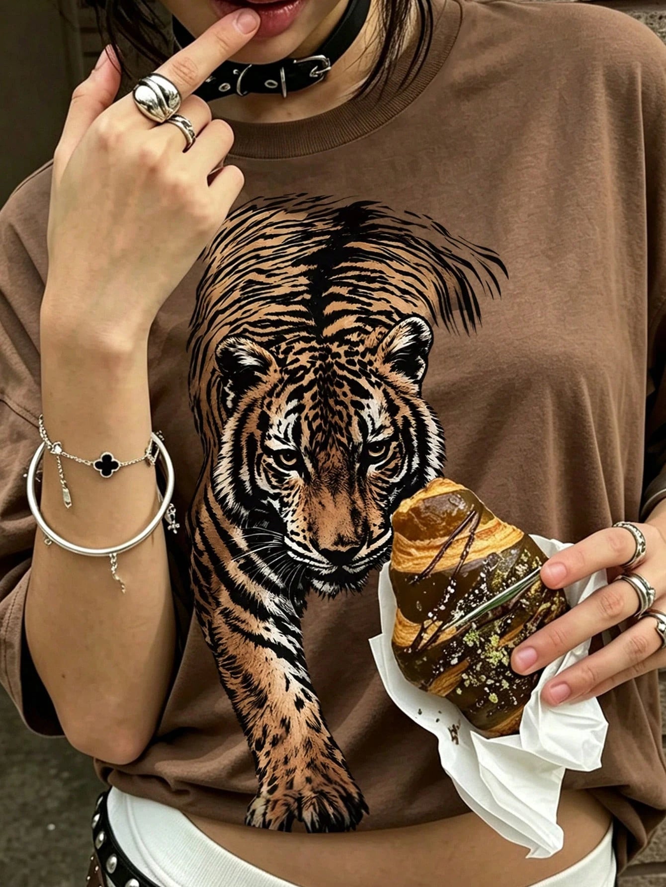 EMERY ROSE Grey Leopard Print Crew Neck Short Sleeve Top, Casual And Comfortable Spring/Summer Style