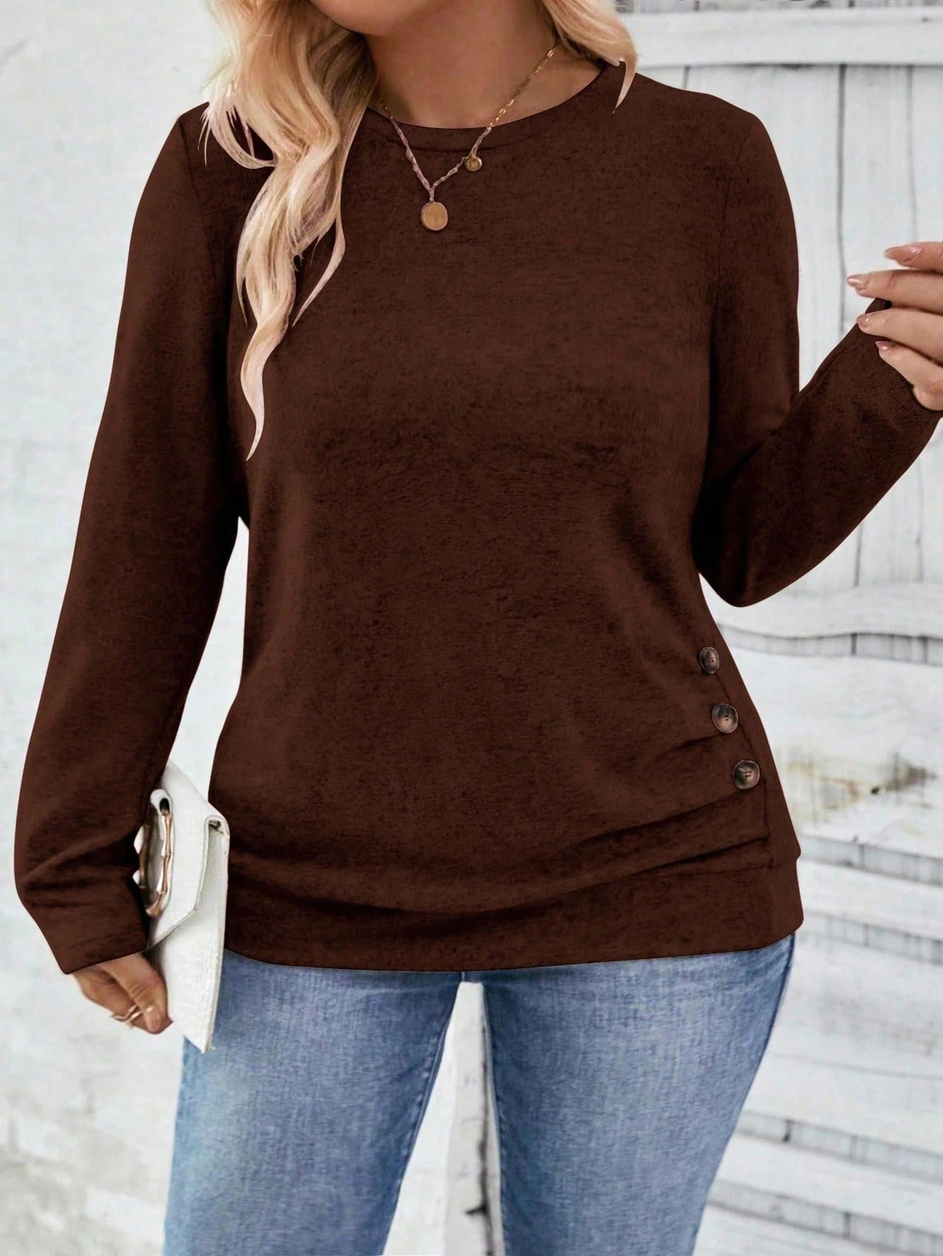 EMERY ROSE New Arrival Plus Size Women Casual Colorblock Round Neck Long Sleeve T-Shirt Fall