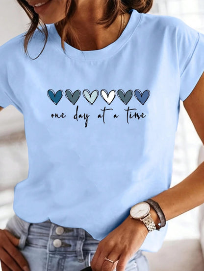 EMERY ROSE One Day At A Time Shirt, Hearts Crewneck, Recovery Gift For Her, Encouragement Shirt, Inspirational Quotes Tshirt, Mental Health Aware