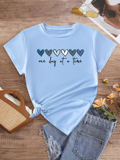 EMERY ROSE One Day At A Time Shirt, Hearts Crewneck, Recovery Gift For Her, Encouragement Shirt, Inspirational Quotes Tshirt, Mental Health Aware