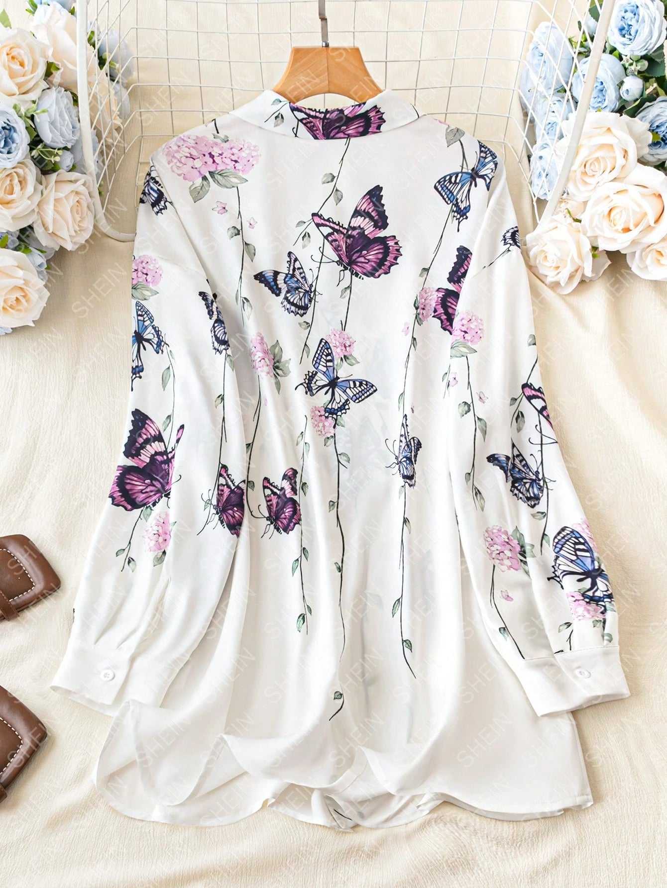 EMERY ROSE Plus Butterfly Print Drop Shoulder Shirt Fall