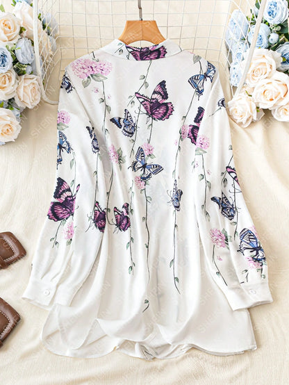 EMERY ROSE Plus Butterfly Print Drop Shoulder Shirt Fall