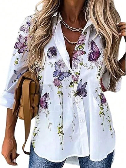 EMERY ROSE Plus Butterfly Print Drop Shoulder Shirt Fall