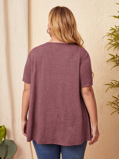 EMERY ROSE Plus Button Detail Asymmetrical Hem Tee