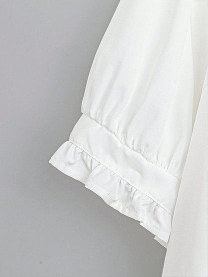 EMERY ROSE Plus Frill Trim Flounce Sleeve High Low Hem Shirt Fall