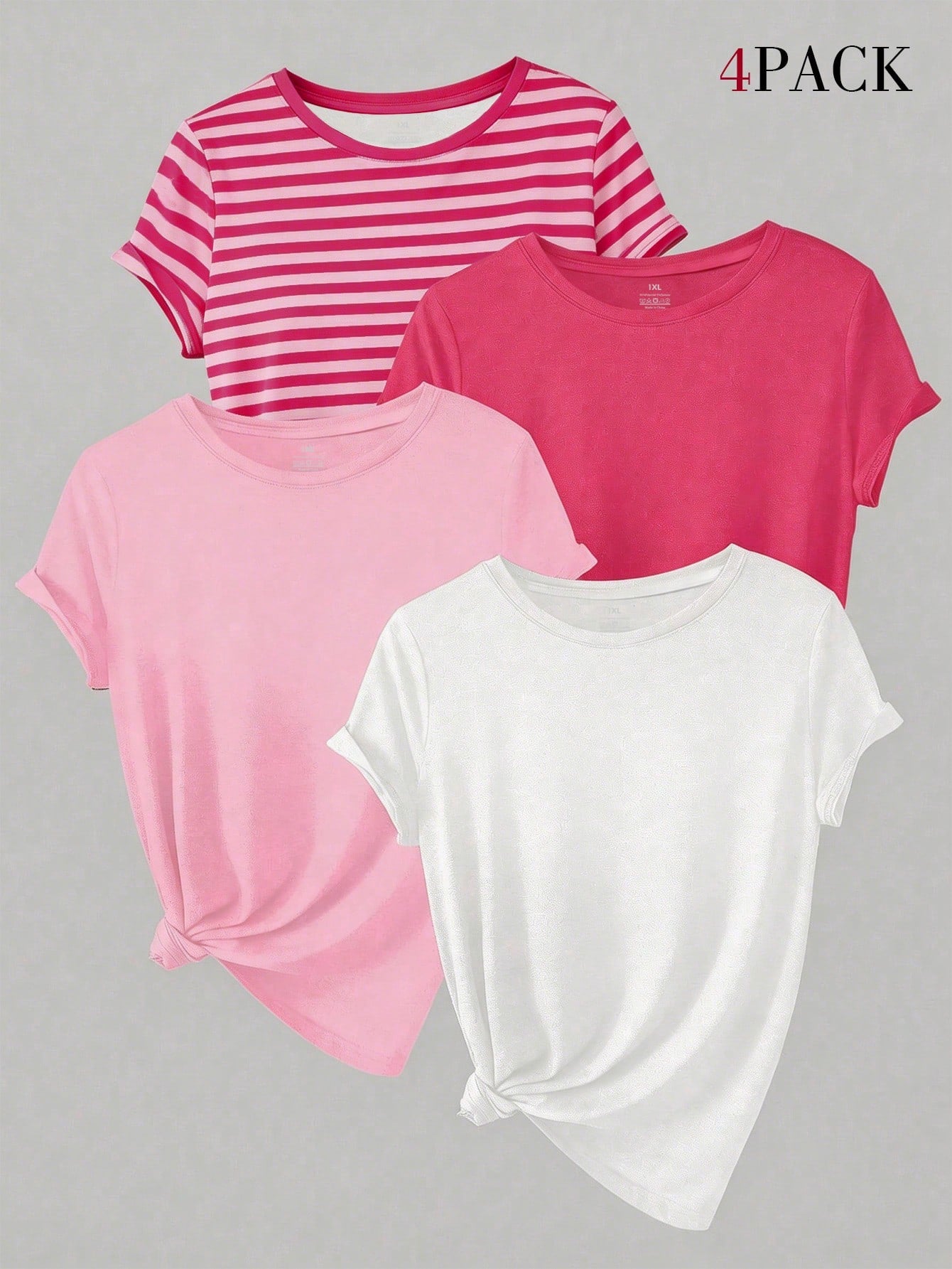 EMERY ROSE Plus Size 4pcs Women's Casual Solid Color Crew Neck Short Sleeve T-Shirts Summer