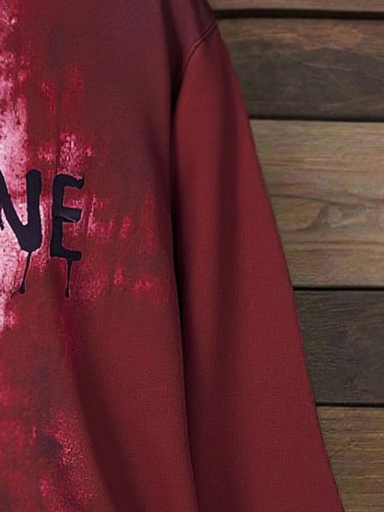 EMERY ROSE Plus Size Burgundy White Blood Drip Print I'M FINE Letter Crew Neck Long Sleeve Loose Tee Women Halloween Fall Casual Daily Going Out T Shirt Top