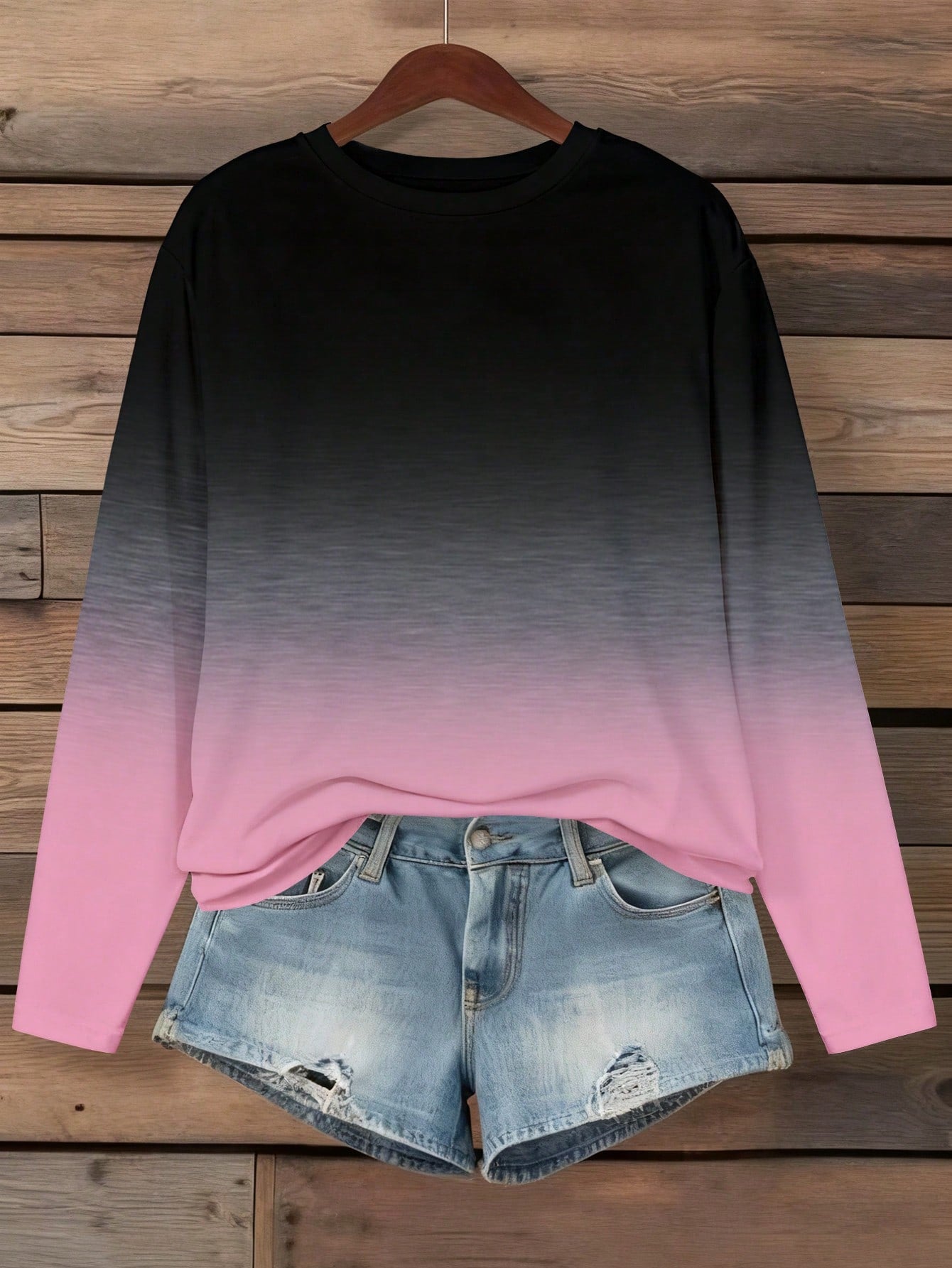 EMERY ROSE Plus Size Burgundy White Blood Drip Print I'M FINE Letter Crew Neck Long Sleeve Loose Tee Women Halloween Fall Casual Daily Going Out T Shirt Top